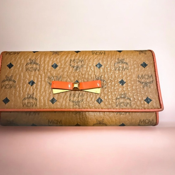 MCM Long Wallet PVC Leather Brown Orange Used